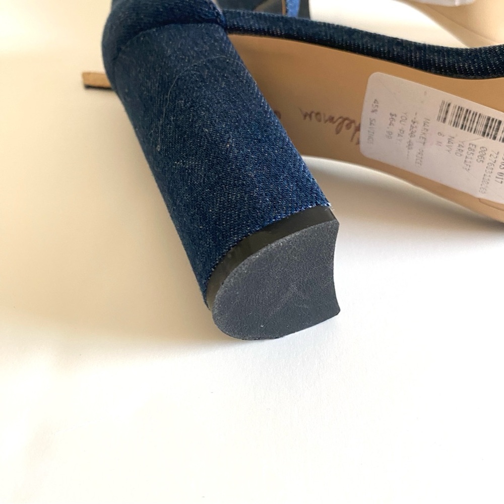 Sam Edelman Yaro Shoes 8 Navy Blue Denim Ankle Strap Block Heels Open Toes NWOT - Picture 14 of 16
